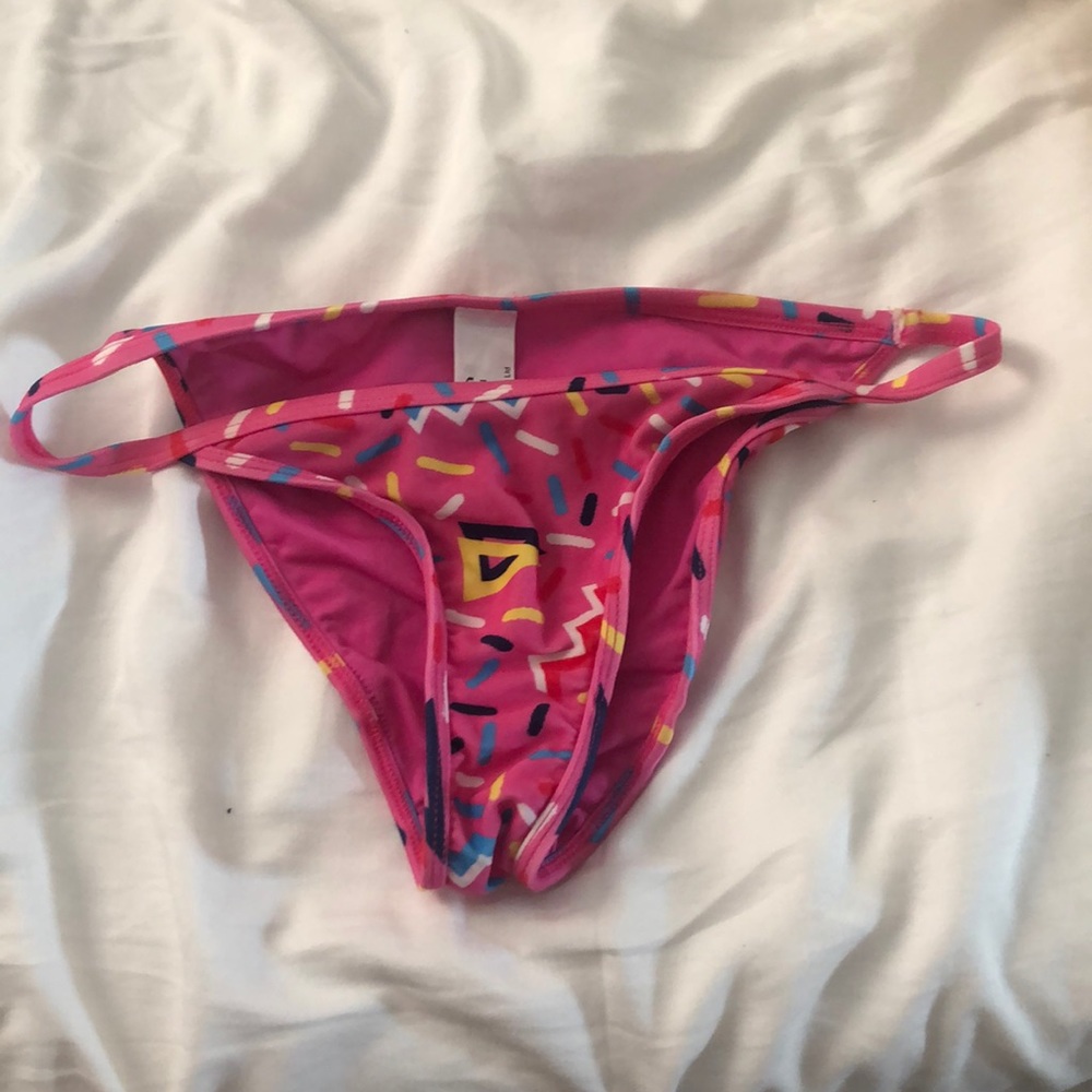 Pink 80s print bikini bottoms